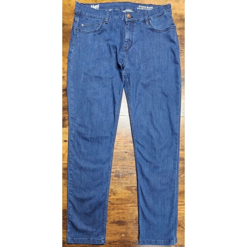 Mugsy Studio Blues Jeans 36x32 Mid Rise Straight Dark Wash Denim